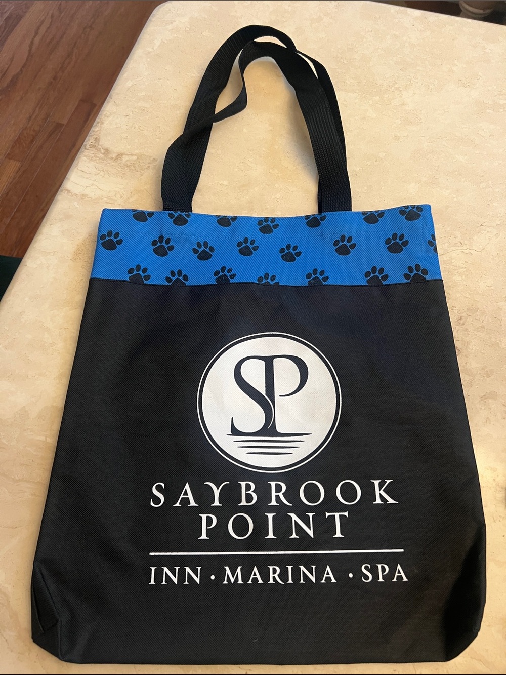 Saybrook Point Black & Blue Dog Paw Print 🐾 Tote Bag